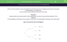 'Apply Algebra to Tree Diagrams' worksheet