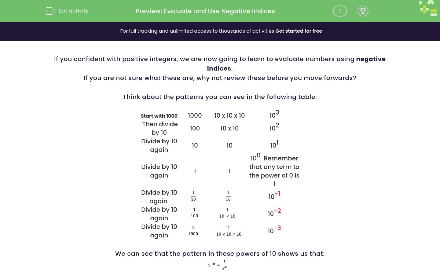 Evaluate and Use Negative Indices Worksheet EdPlace
