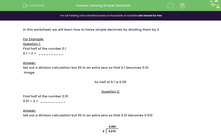 'Halving Simple Decimals' worksheet