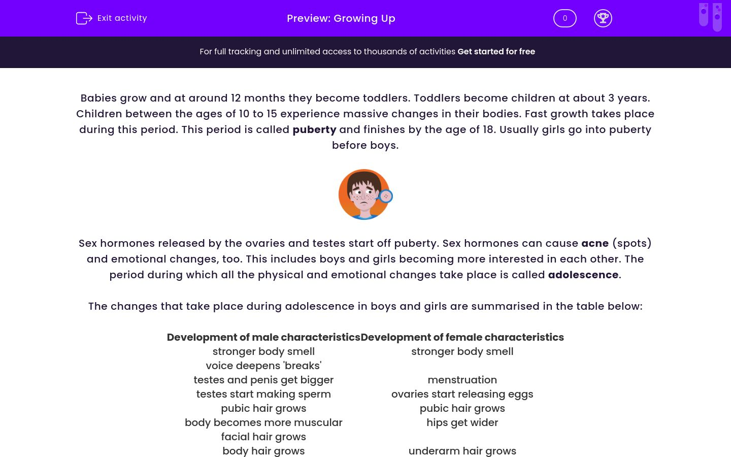 Puberty Changes Worksheet