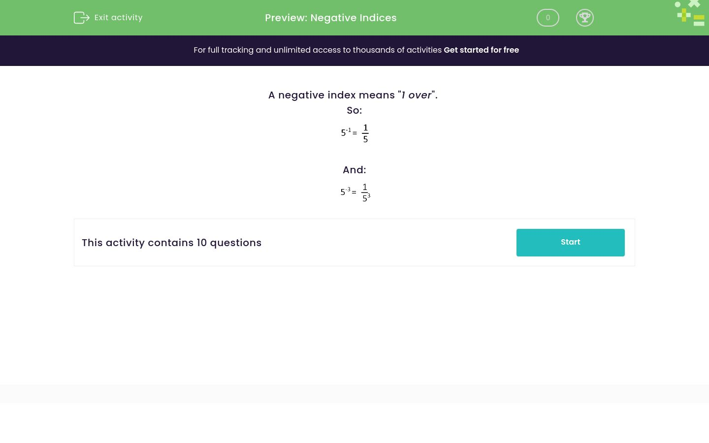 Understand Negative Indices Worksheet EdPlace