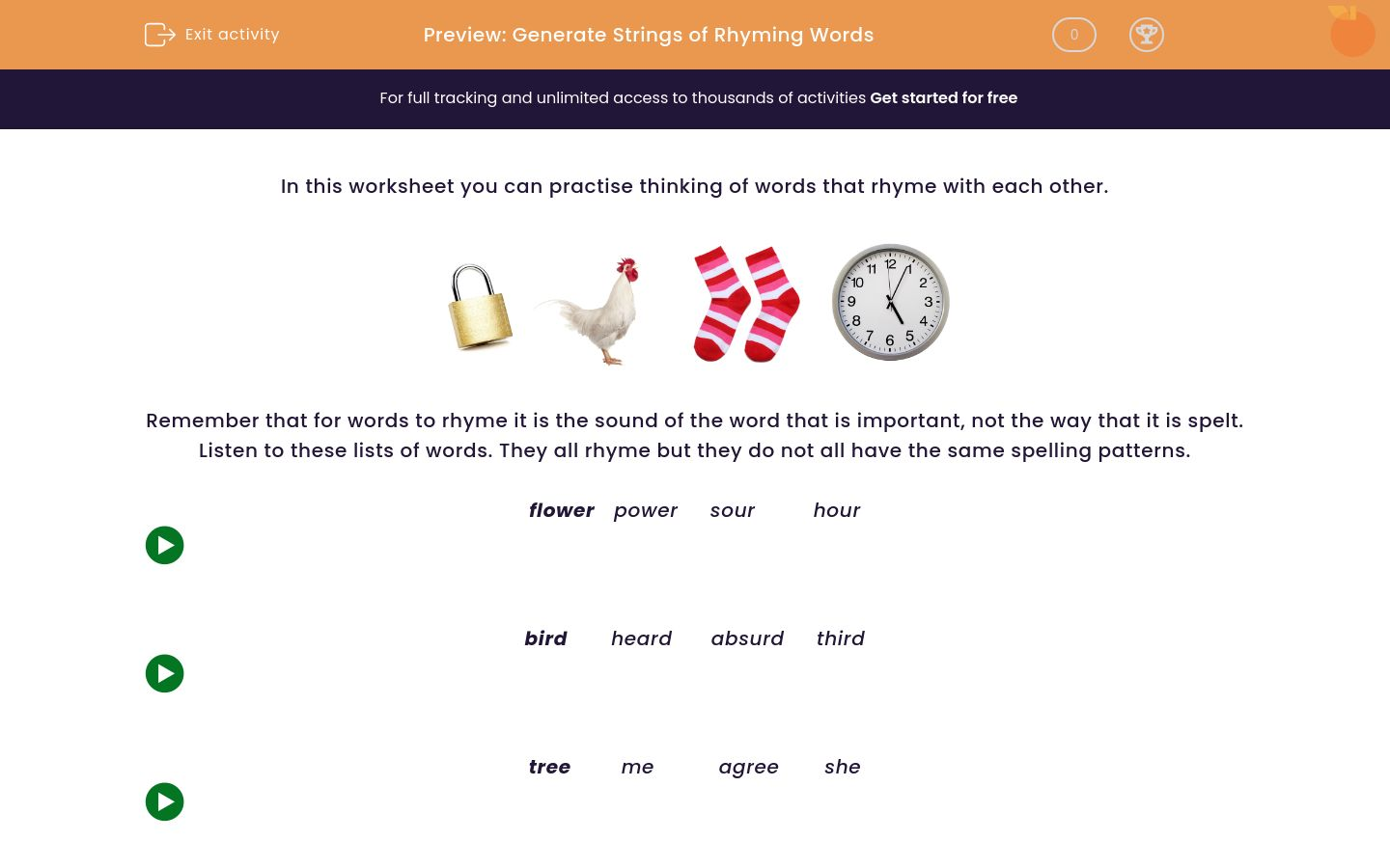 Generate Strings of Rhyming Words Worksheet EdPlace