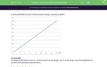 'Use a Conversion Graph to Convert Between Inches and Centimetres' worksheet