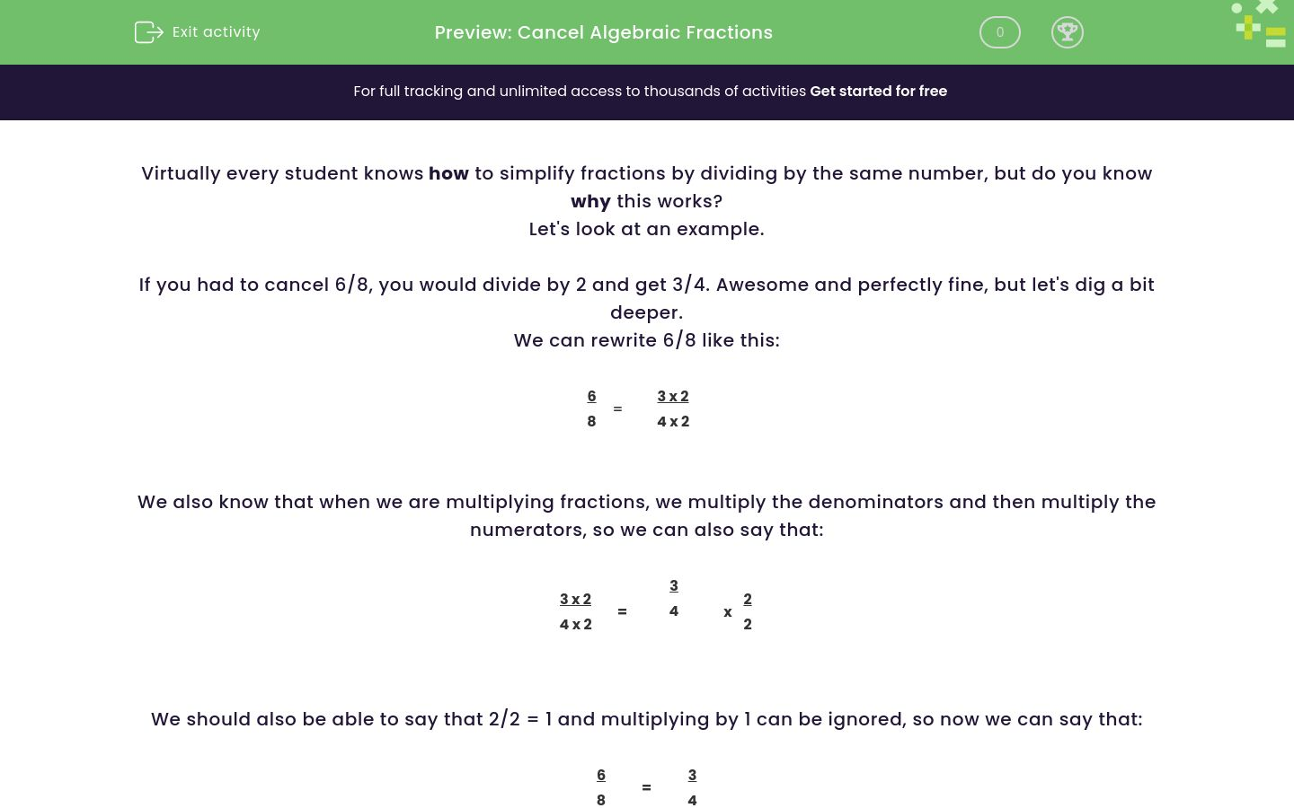 Cancel Algebraic Fractions Worksheet - EdPlace