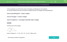 'Areas of Triangles, Parallelograms and Trapezia' worksheet