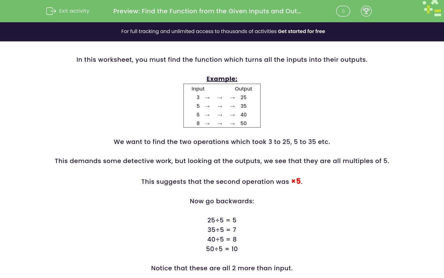 Find Functions or Numbers in Input/Output Tables Worksheet - EdPlace