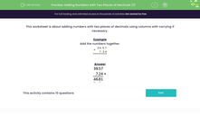 'Add Numbers with Two Decimal Places' worksheet