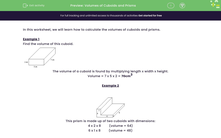 'Calculate the Volumes of Cuboids and Prisms' worksheet