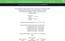 'Finding the Mean From a Frequency Table' worksheet