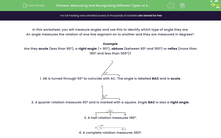 'Measuring and Recognising Different Types of Angles' worksheet