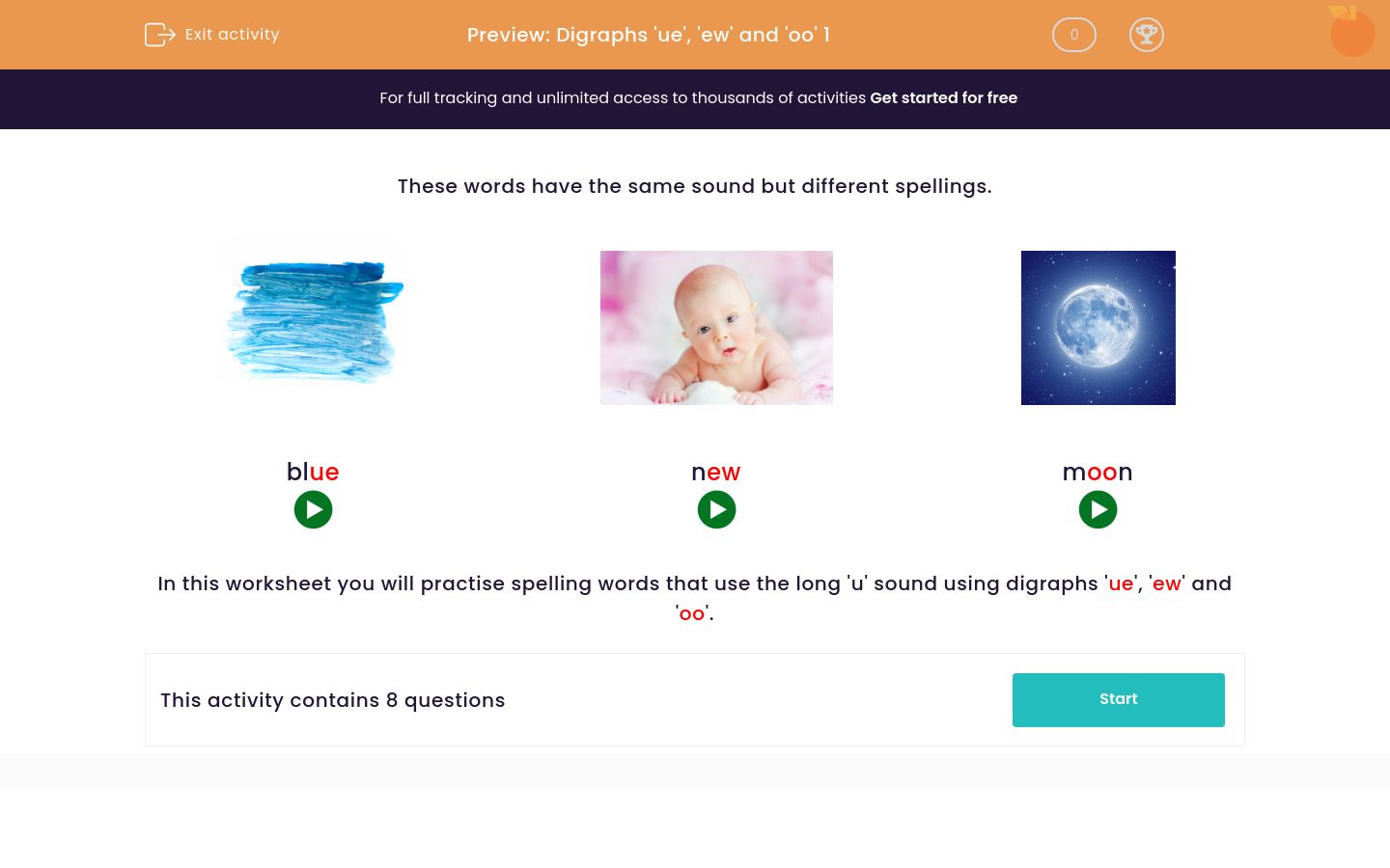 Know the Digraphs ue, ew and oo Worksheet - EdPlace