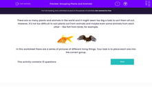 'Grouping Plants and Animals' worksheet