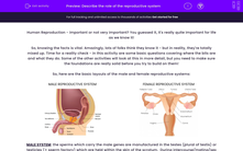 'Describe the role of the reproductive system' worksheet