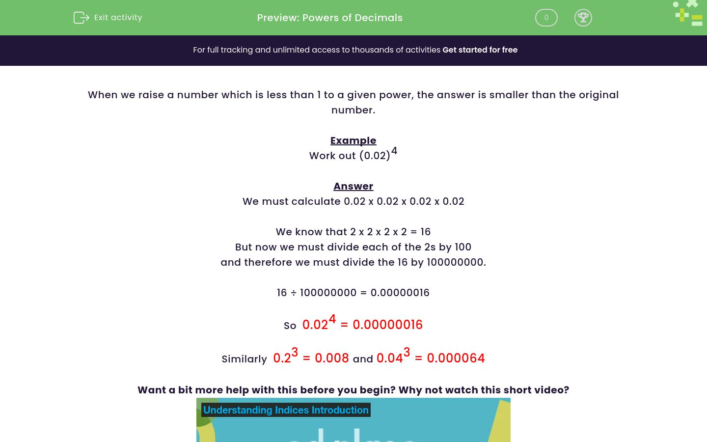 Solve Calculations Using Powers of Decimals Worksheet - EdPlace