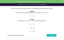 'Algebra: Substitution into Expressions with Fractions (1)' worksheet