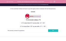 'Two Temperatures: Greater Than or Less Than?' worksheet