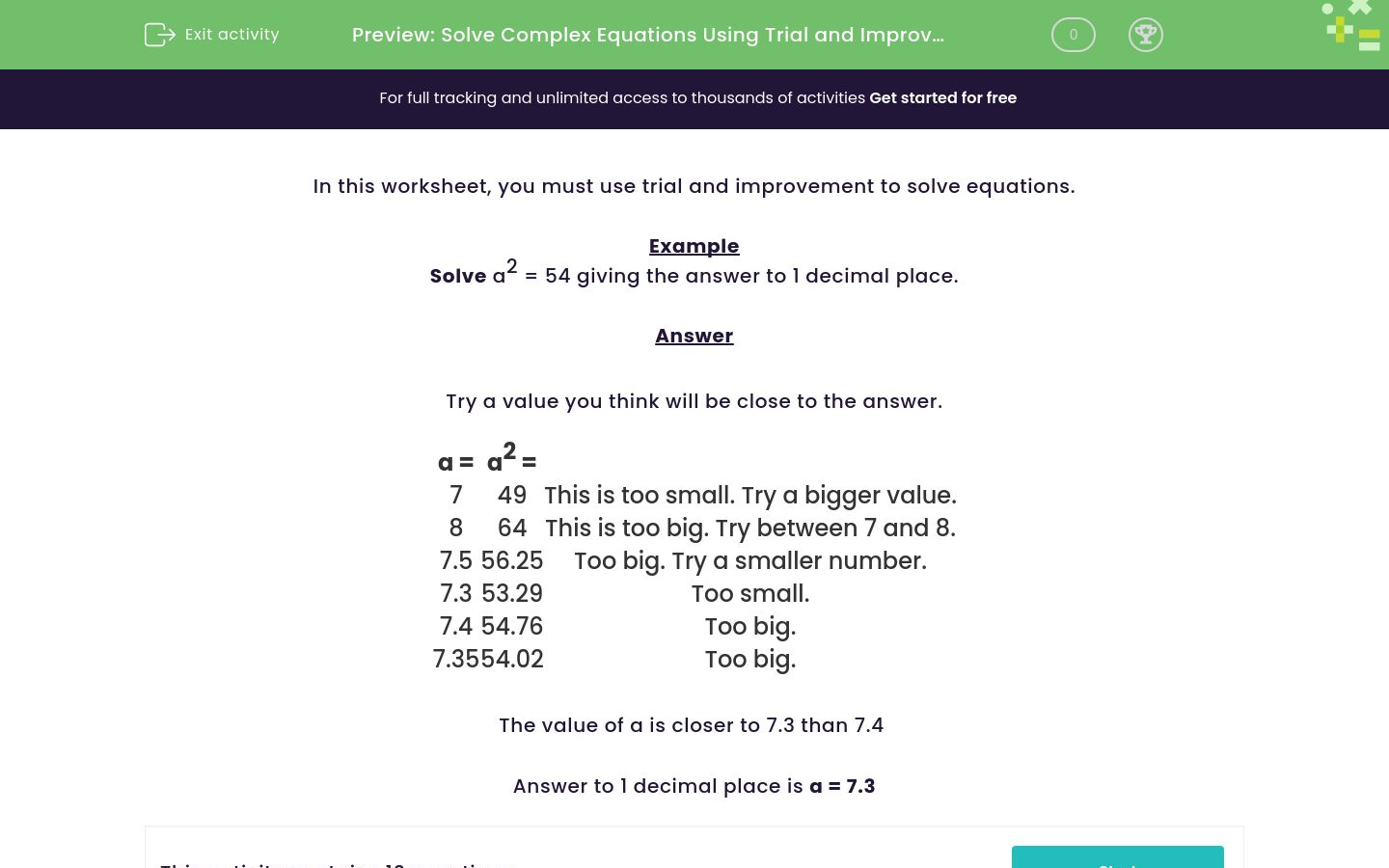 Solve Complex Equations Using Trial and Improvement Worksheet - EdPlace