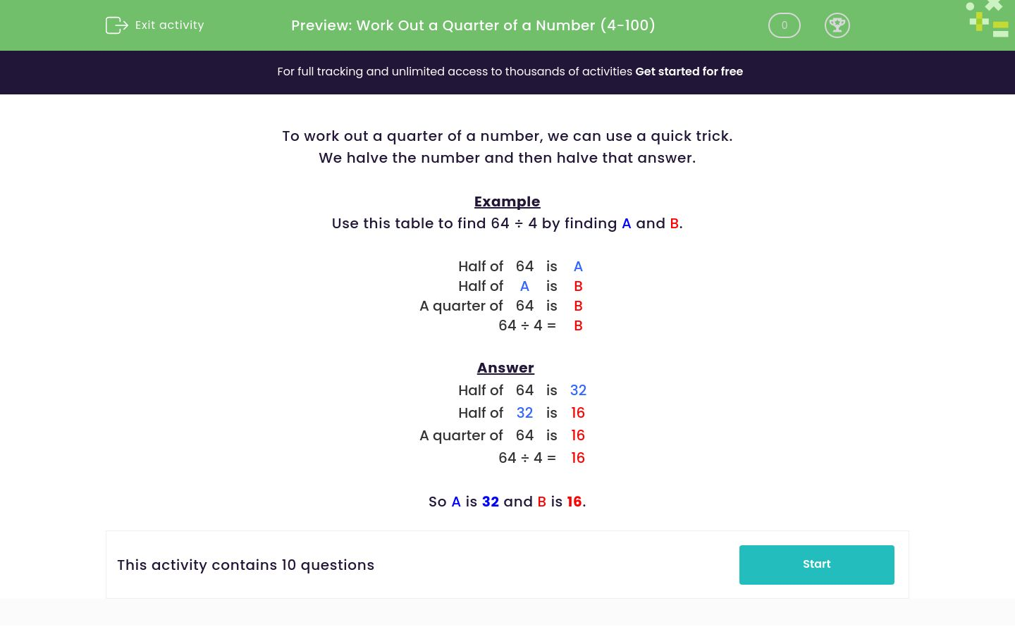 Divide by 4 Using Halving and Halving Again Worksheet - EdPlace