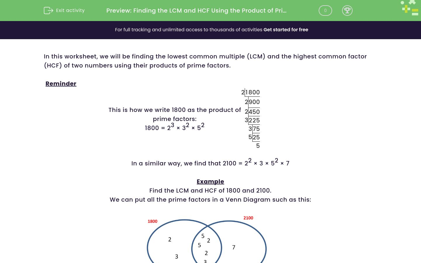 Find the LCM and HCF Using the Product of Prime Factors Worksheet - EdPlace