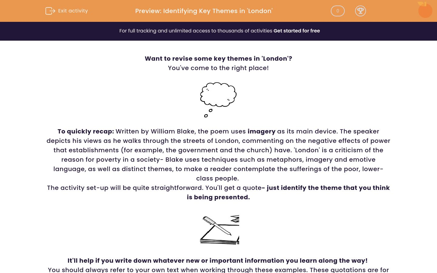 Identifying Key Themes in 'London' Worksheet EdPlace