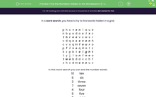 'Find Numbers Hidden in a Word Search (1-10)' worksheet