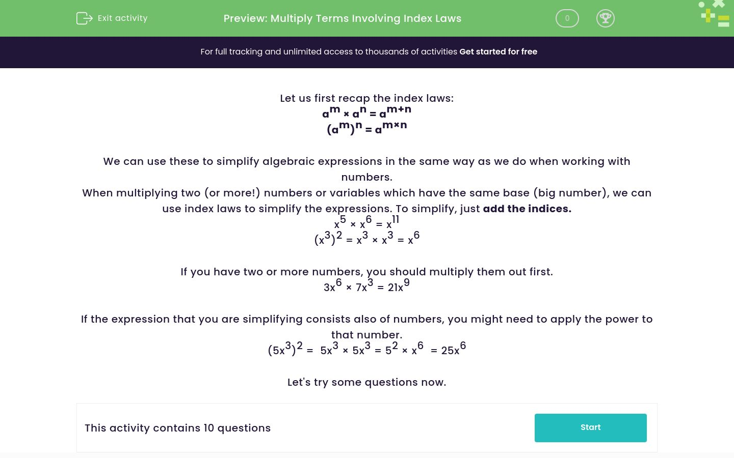 Multiply Terms Involving Index Laws Worksheet EdPlace