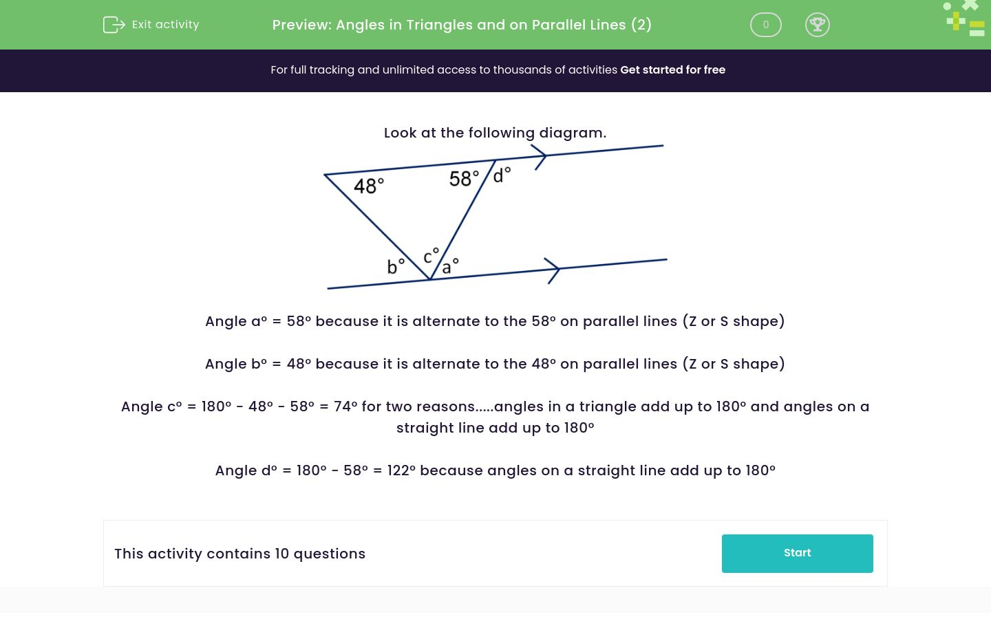 Find Angles In Triangles And On Parallel Lines Worksheet EdPlace