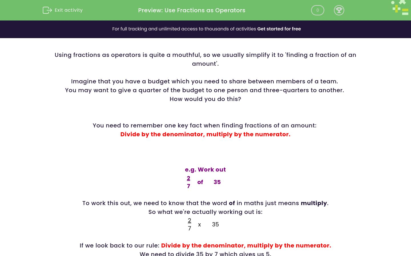Use Fractions as Operators Worksheet - EdPlace