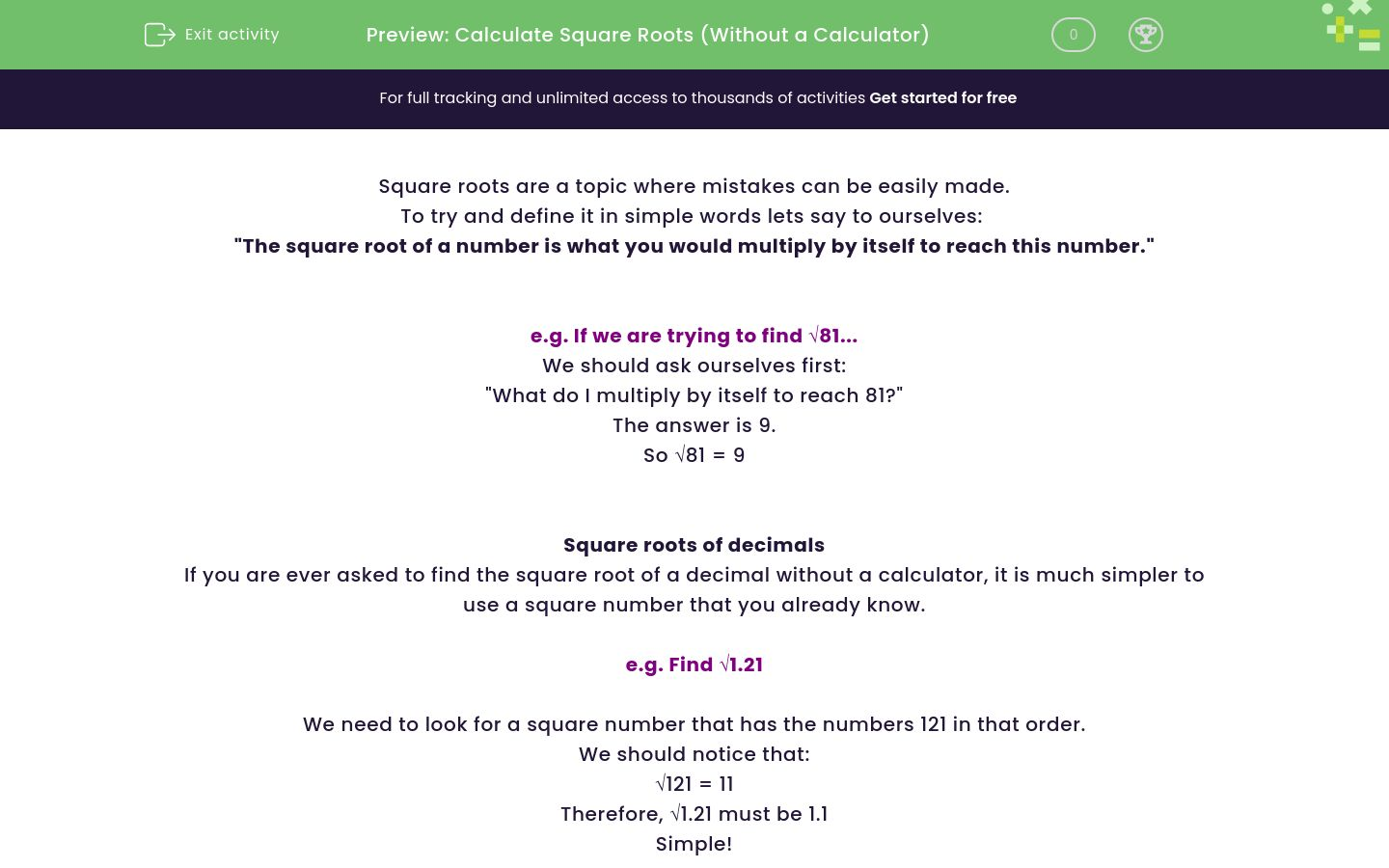 Calculate Square Roots (Without a Calculator) Worksheet - EdPlace