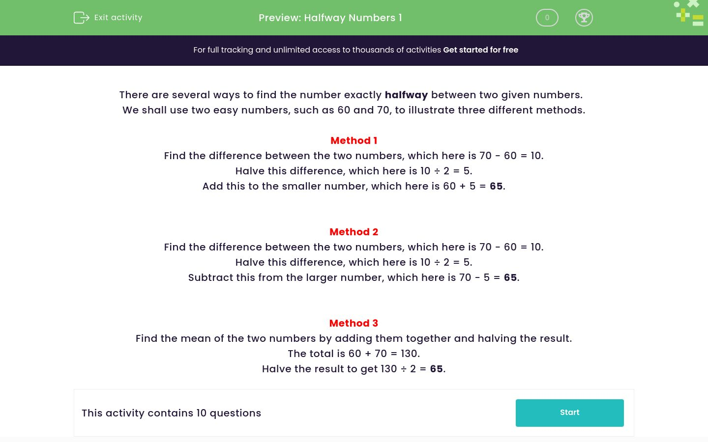 Find the Halfway Number Worksheet EdPlace