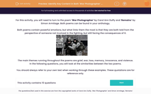 'Identify Key Content in Both 'War Photographer' and 'Remains' and Explain How They Compare' worksheet