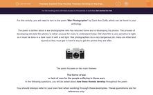 'Explore How the Key Themes Develop in the Poem 'War Photographer' by Carol Ann Duffy' worksheet