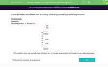 'Practise Multiplying Three-Digit Numbers by Two-Digit Numbers' worksheet