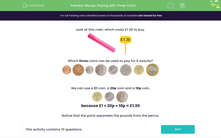 'Choose Three Correct Coins to Make an Exact Amount' worksheet
