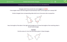 'Revise Similar Triangles' worksheet