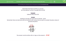 'Subtracting with Money: Subtracting Pounds and Pence' worksheet