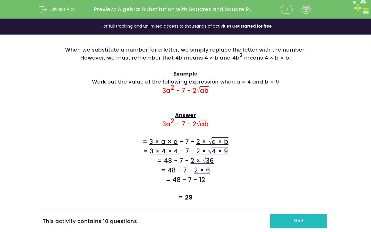 Use Algebraic Substitution With Squares and Square Roots Worksheet ...