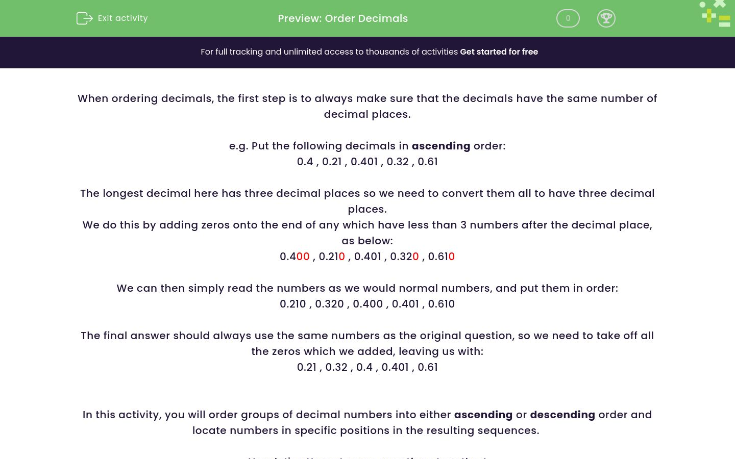 Order Decimals Worksheet - EdPlace