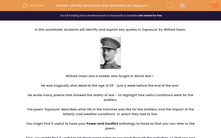 'Identify and Explain Key Quotations in 'Exposure' by Wilfred Owen ' worksheet