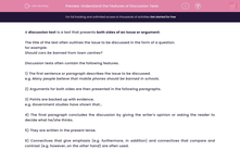 'Understand the Features of Discussion Texts' worksheet