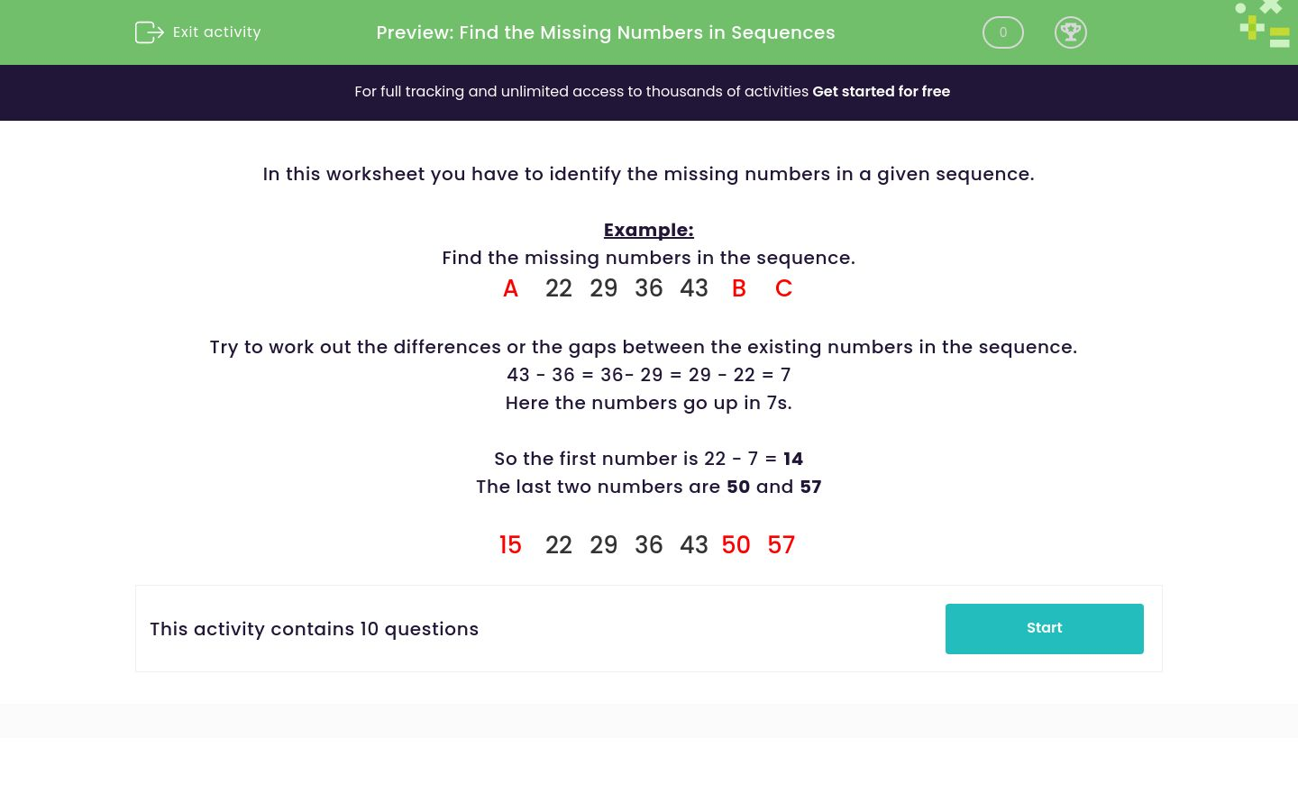 Find the Missing Numbers in Sequences Worksheet - EdPlace