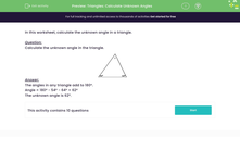 'Calculate the Unknown Angle in a Triangle' worksheet