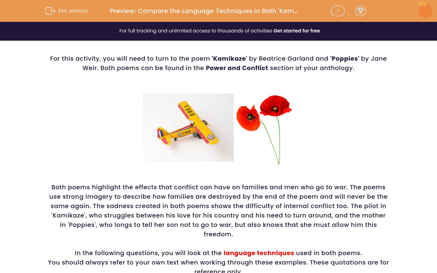 Compare the Language Techniques in Both 'Kamikaze' and 'Poppies' and Analyse the Effect