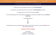 'Understanding and Using Word Beginnings' worksheet