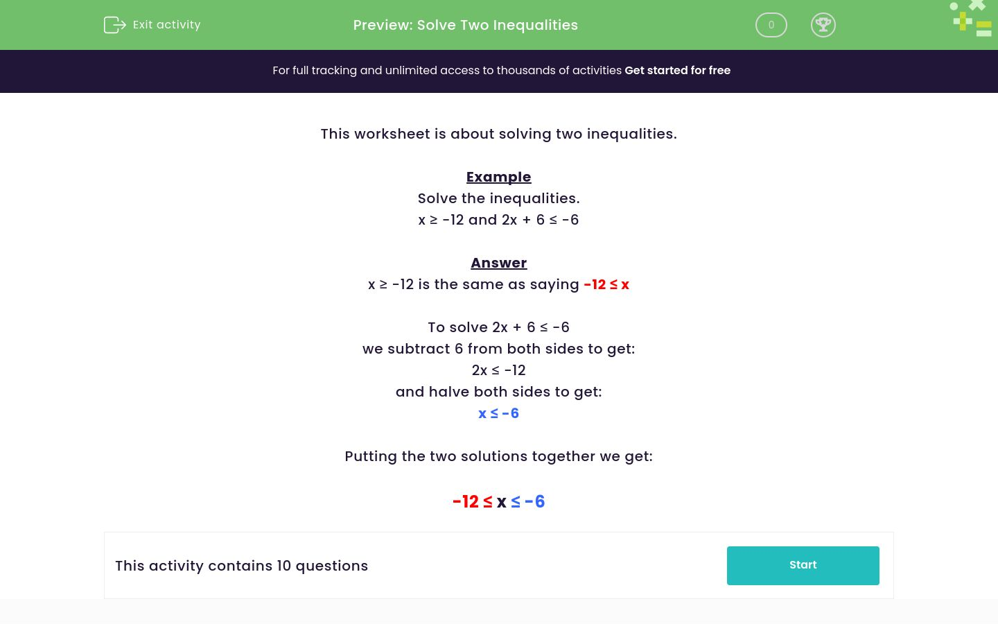 Solve Two Inequalities Worksheet - EdPlace