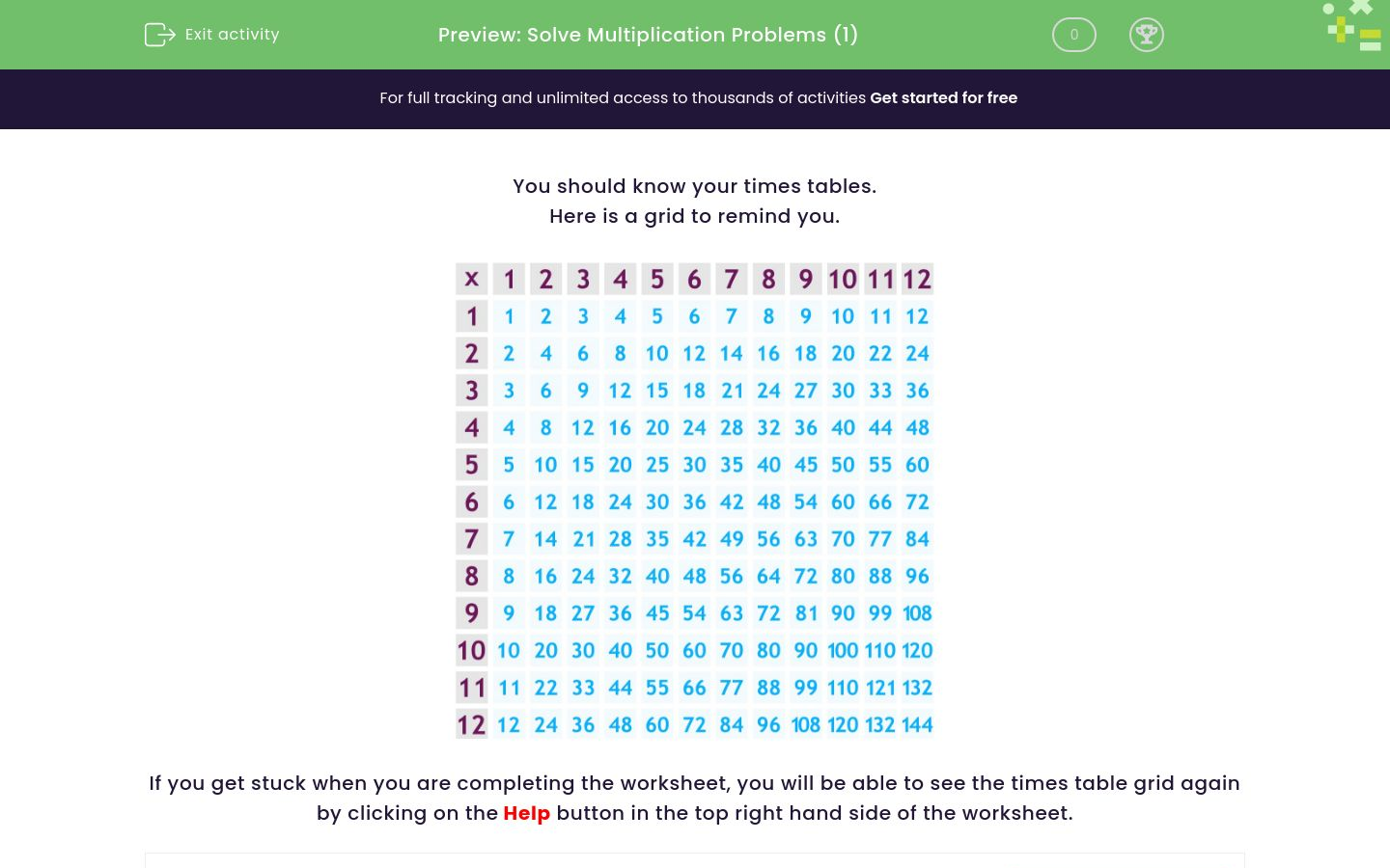 Practise Times Tables Using a Multiplication Grid Worksheet - EdPlace