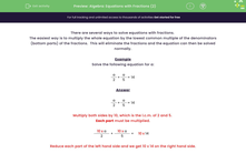 'Solve Equations Including Fractions with Different Denominators' worksheet
