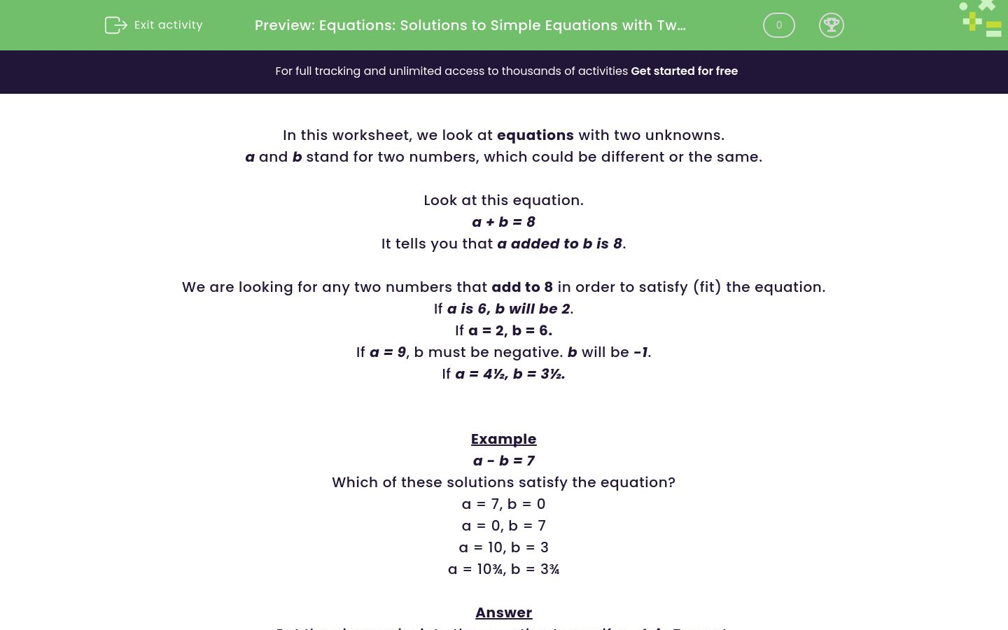 Find Pairs of Numbers that Fit a Simple Equation Worksheet - EdPlace