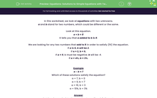 'Equations: Solutions to Simple Equations with Two Unknowns' worksheet