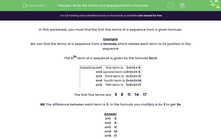 'Write the Terms of a Sequence from a Formula' worksheet